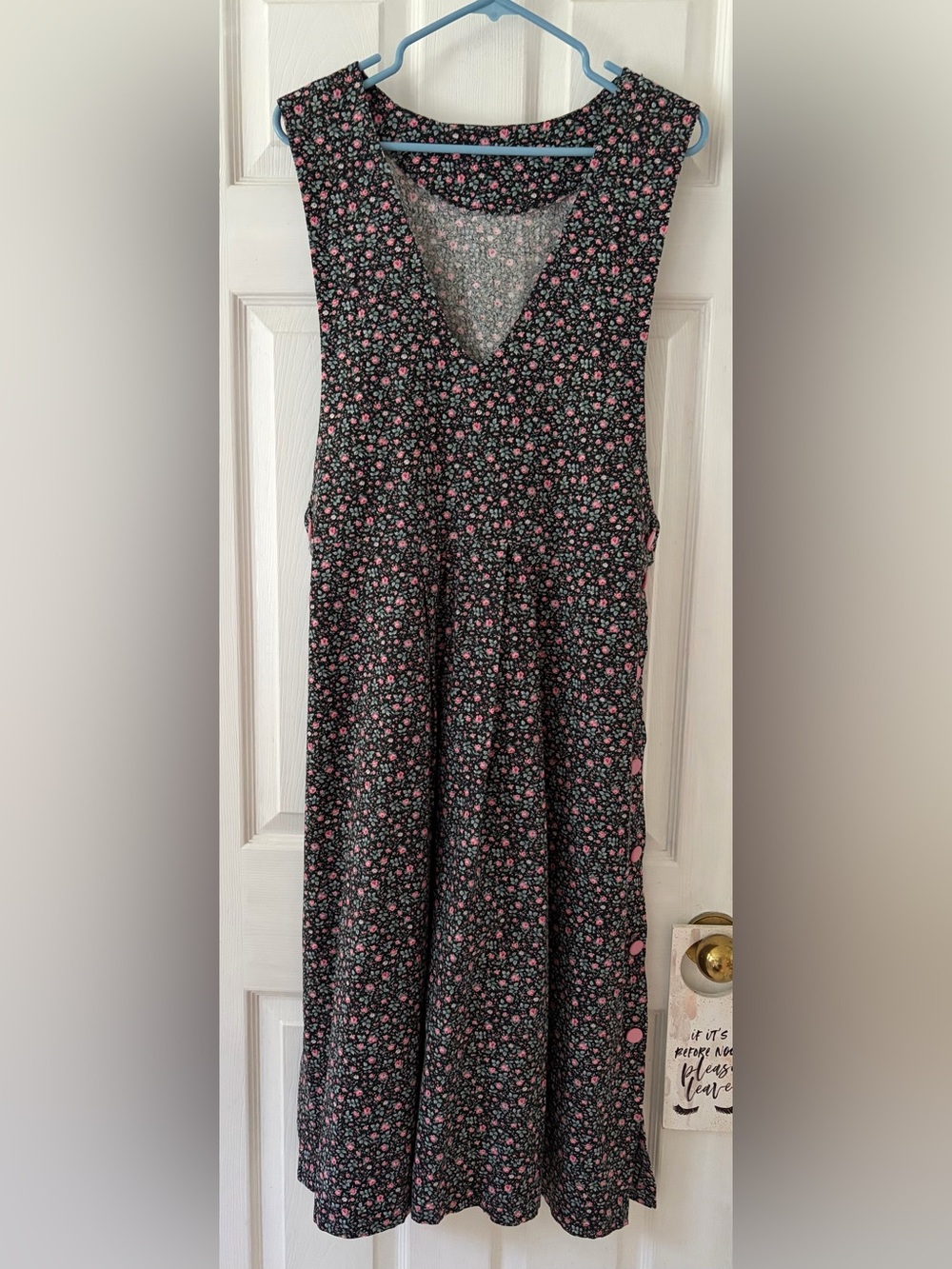 Handmade Floral V-Neck Dress in Black and Pink